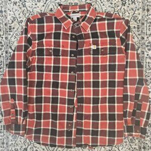 Carhartt Heavyweight Flannel Button Up Shirt Red Plaid Mens L Workwear Utility